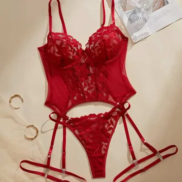 CONJUNTO CORSET ROJO ENCAJE